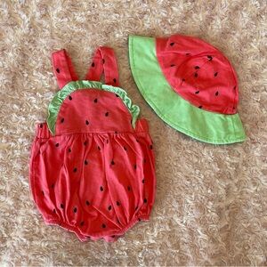 Baby Girl Watermelon Romper with Hat